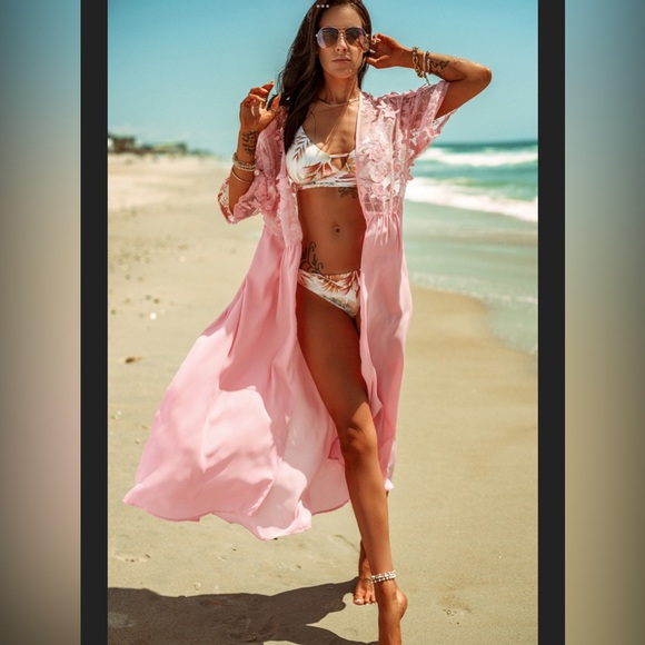 #46 Peach Floral Mesh Lace Open Front Kimono/Duster - Picture 10 of 10